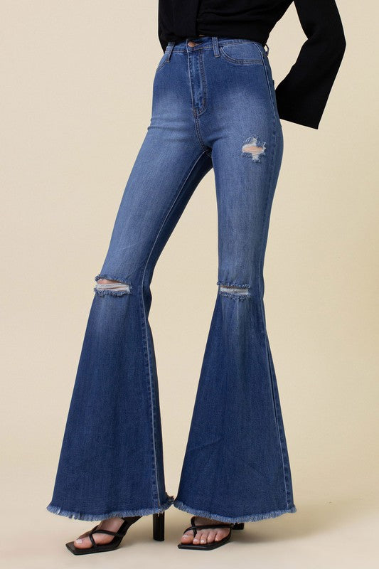 Women's Flare Distressed High Rise Jeans