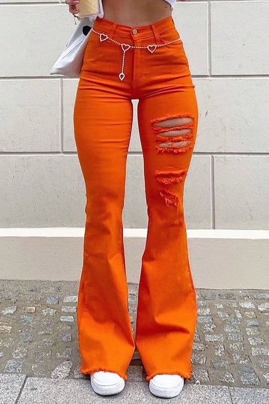 Orange Rip Bell Bottom Jean