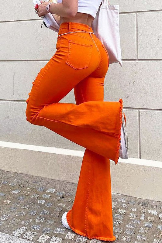 Orange Rip Bell Bottom Jean