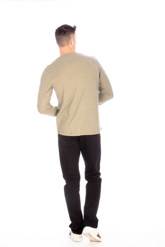 Men's Long Sleeve Henley Olive Shirt