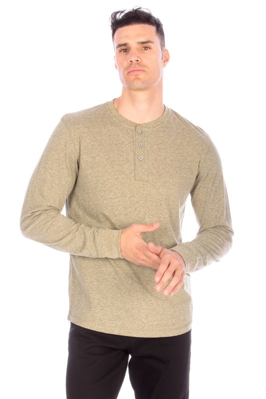 Men's Long Sleeve Henley Olive Shirt