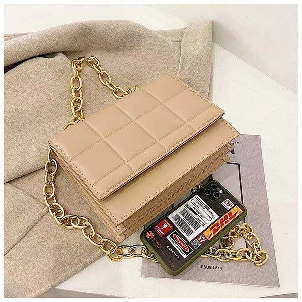 Square Quilted Chain Link Handle Purse