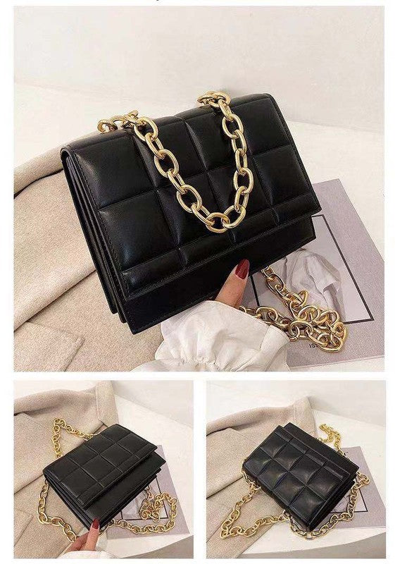 Square Quilted Chain Link Handle Purse