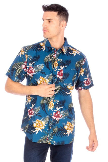 Men's Short Sleeve Floral Button Up Shirt