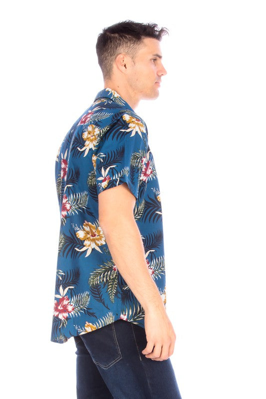 Men's Short Sleeve Floral Button Up Shirt