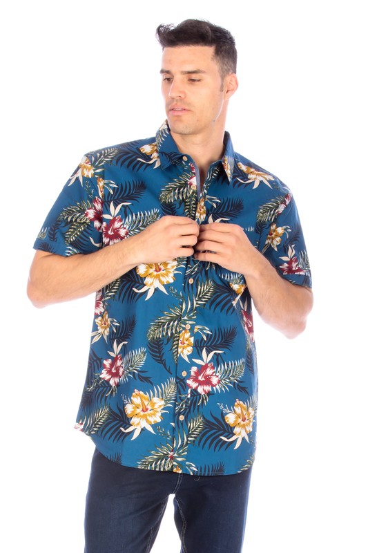 Men's Short Sleeve Floral Button Up Shirt