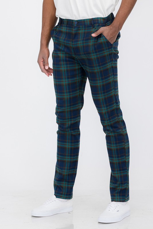 casual, pants, fitted, plaid, trousers, men's