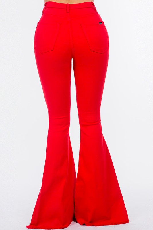 Women's Red Full-Length Bell-Bottom Jeans