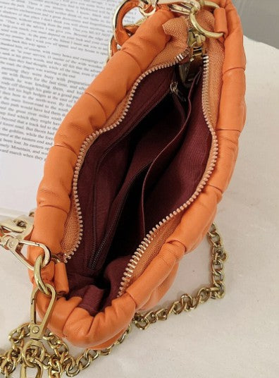 Quilted Puff Crossbody Faux Leather Chain Handbag