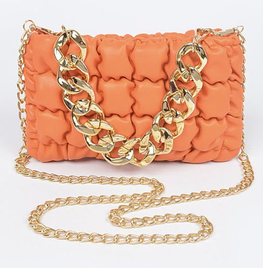 Quilted Puff Crossbody Faux Leather Chain Handbag