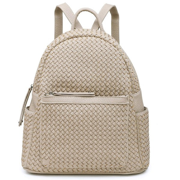 Woven backpack purse for women brown