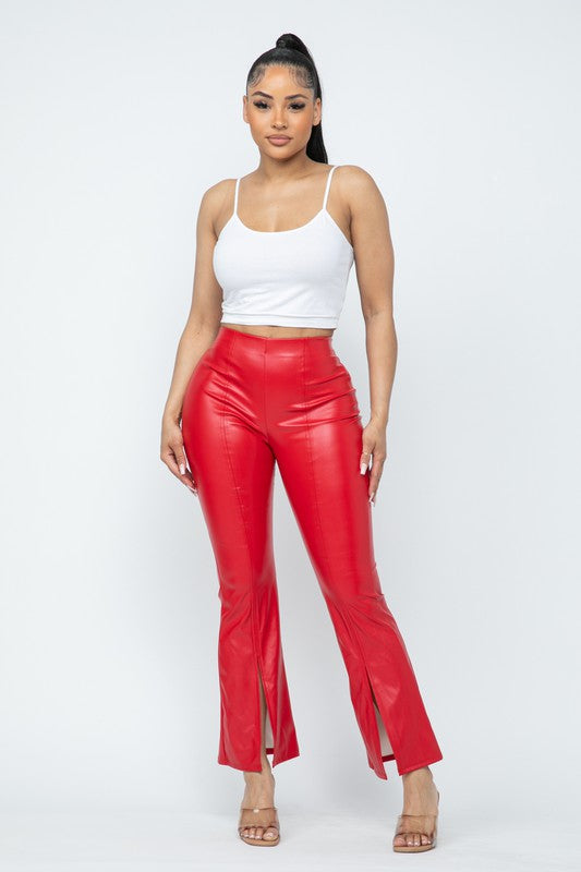 High Waisted Front Slit Hem Back Zipper Pants