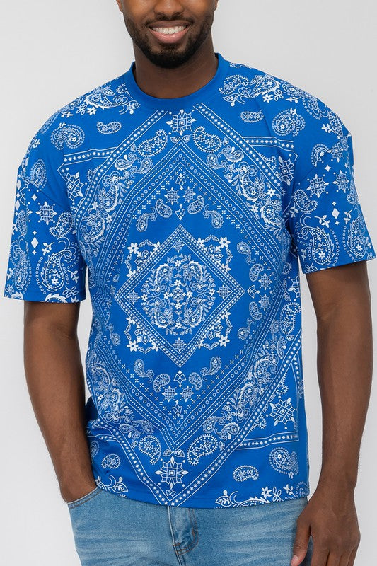 Blue bandana print sales shirt