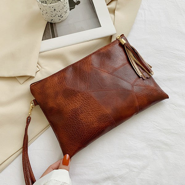 Vegan Leather Clutch Handbag with Tassel