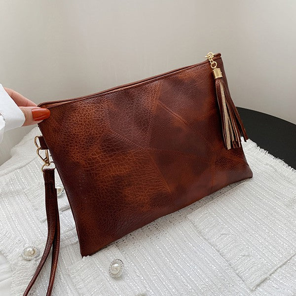 Vegan Leather Clutch Handbag with Tassel