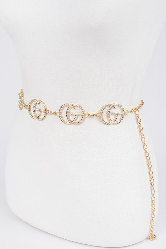 Multi Rhinestone Metal CG Chain Belt