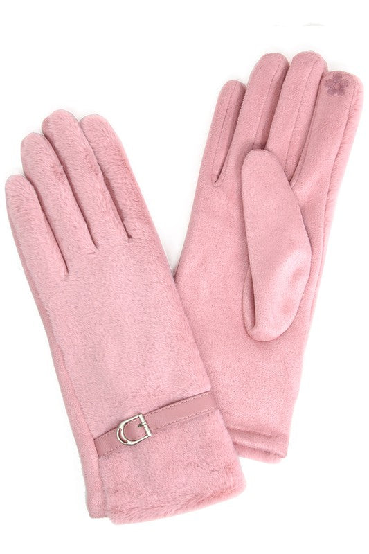 Women's Solid Faux Fur Smart Touch Gloves