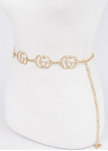 CG Multi Rhinestone Metal Chain Belt