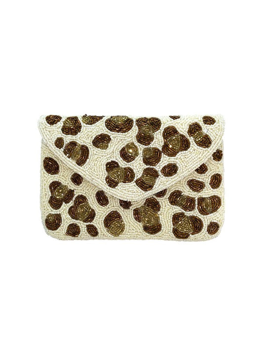 Leopard Print Mini Beaded Clutch