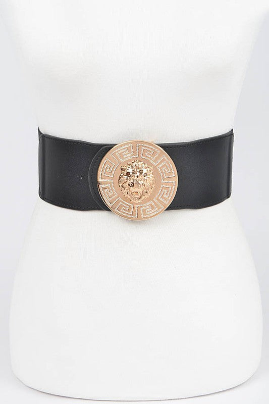 Gold Metal Lion Medallion Buckle Plus Size Belt