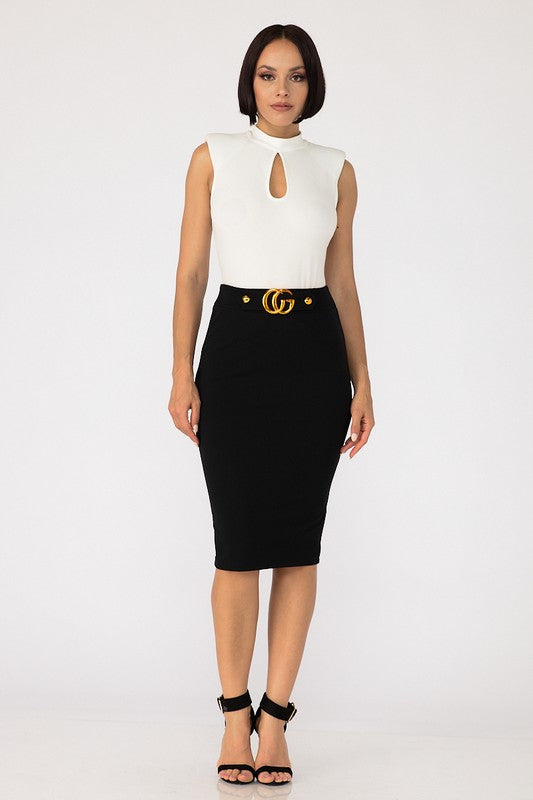 Women's CG Buckle High Waisted Midi Skirt