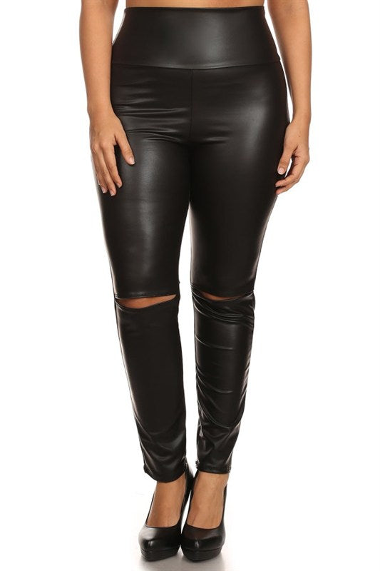 Plus Size Slim Leg Faux Leather Distressed Pants