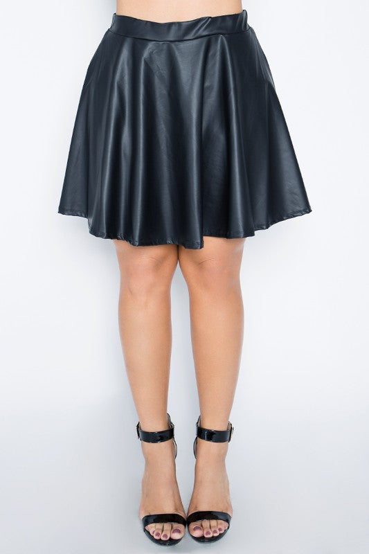 Plus Size Faux Leather Skater Skirt