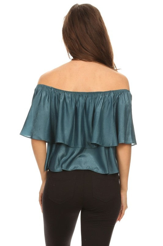 Relaxed Style Mocha Ruffled Blouse Crop Top