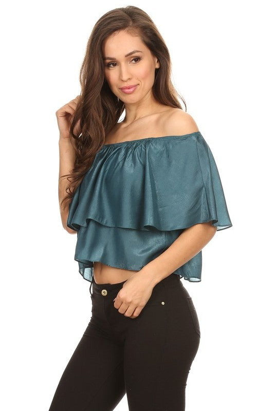 Relaxed Style Mocha Ruffled Blouse Crop Top