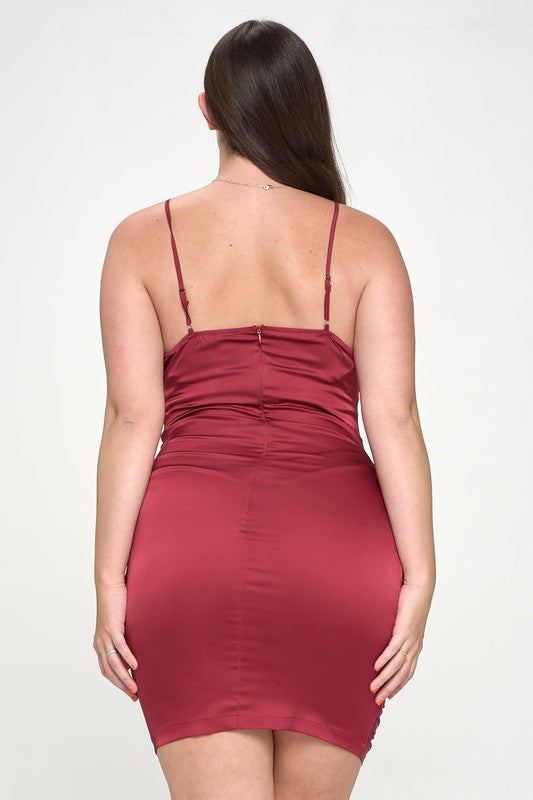 Plus Size Red Side Ruched Bodycon Dress