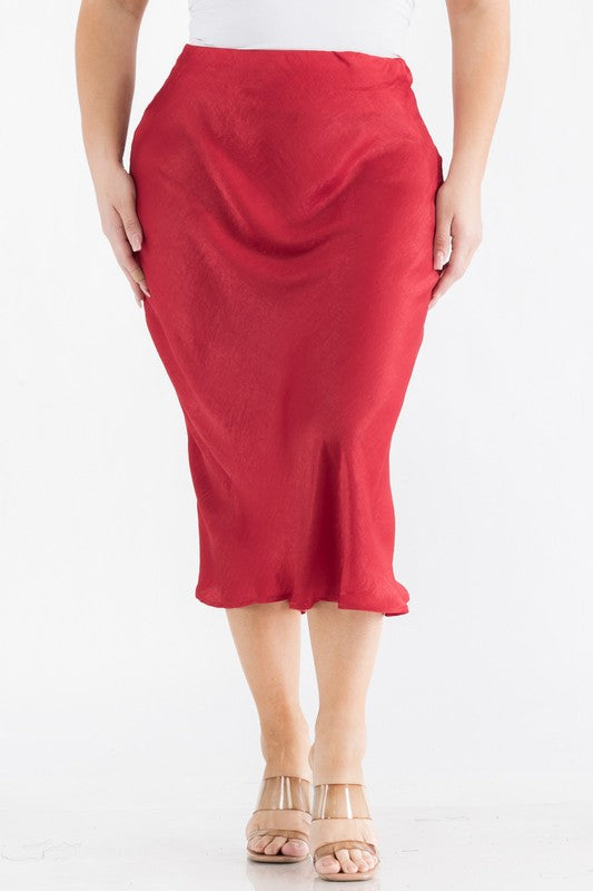 Plus Size Satin Slip Midi Skirt