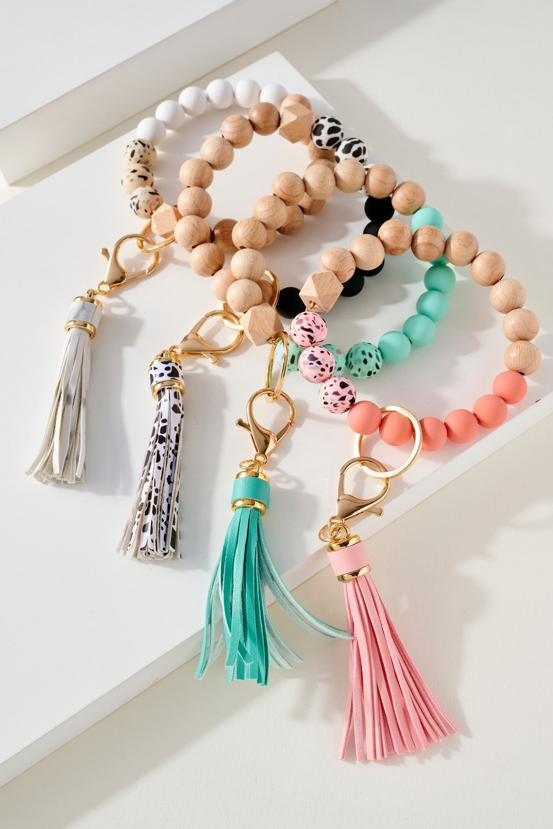 Tassel Wood Wristlet Key Chain Bracelet