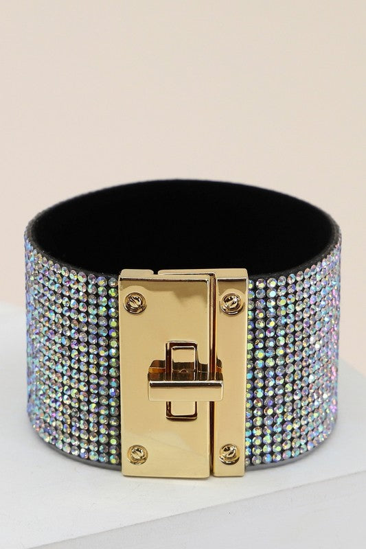 Rhinestone Embellished Lock Cuff Bracelet