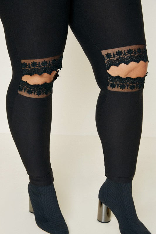 Lace knee outlet cut out leggings