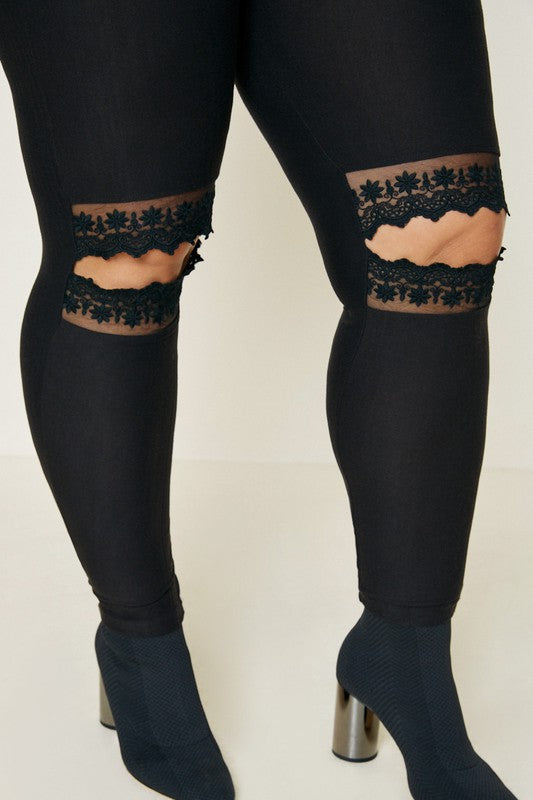 Plus Size Lace Cut-Out Brushed Legging
