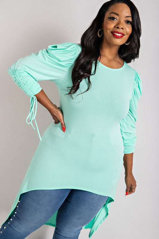 Plus Size Hi-Low Top with Shirred Sleeves