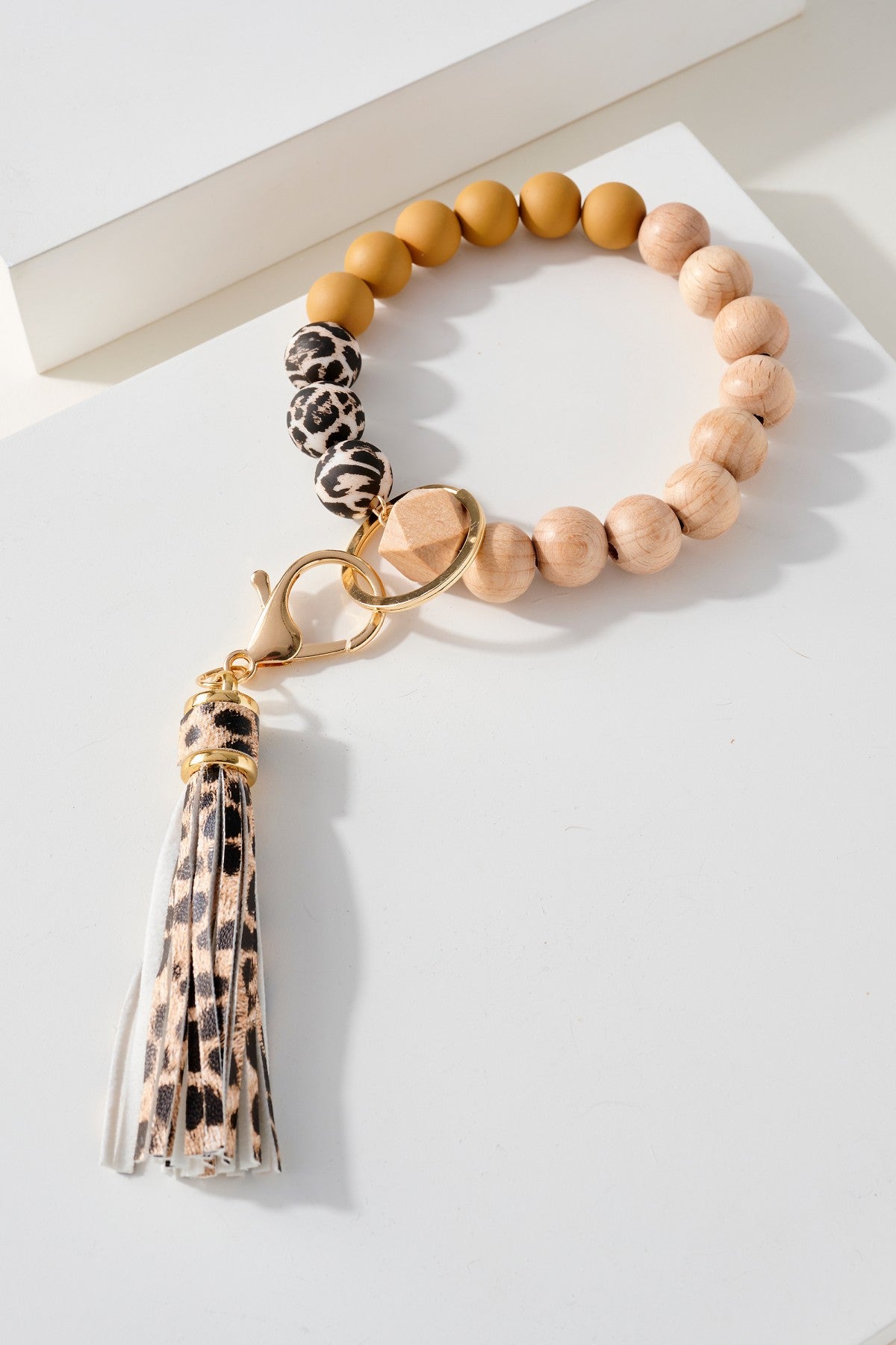 Tassel Wood Wristlet Key Chain Bracelet