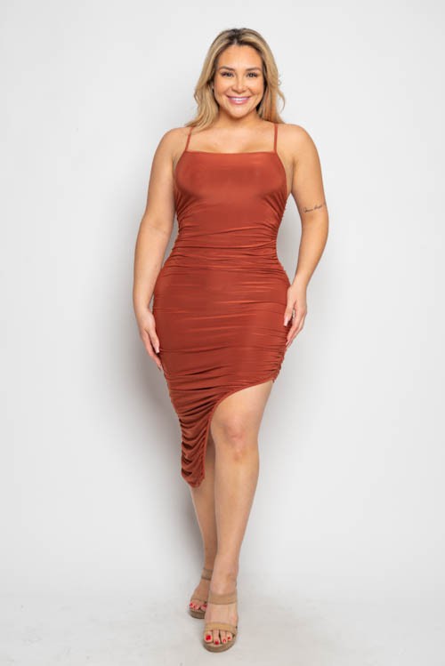 Women's Plus Size Asymmetric Hem Ruched Dress