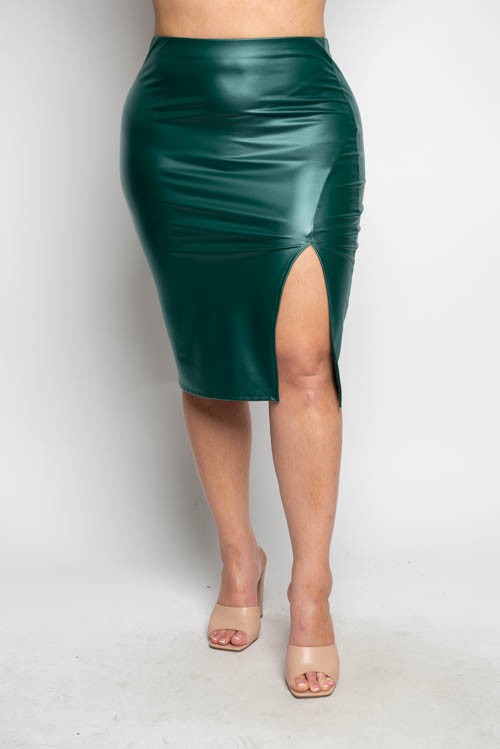 Plus Size Pu Leather Sexy Slit Pencil Skirt