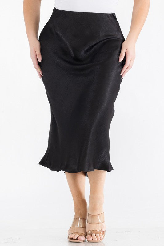 Plus Size Satin Slip Midi Skirt