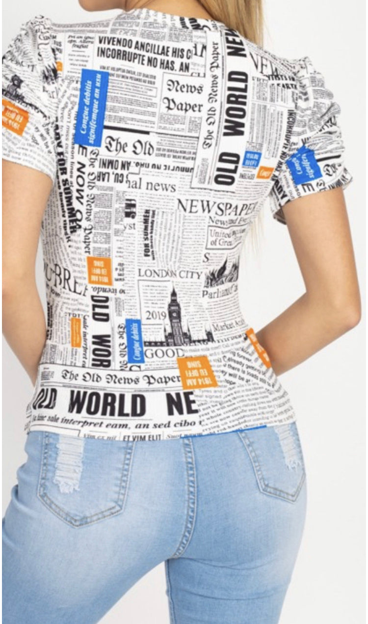 Women's All-over Newspaper Graphic Print Top