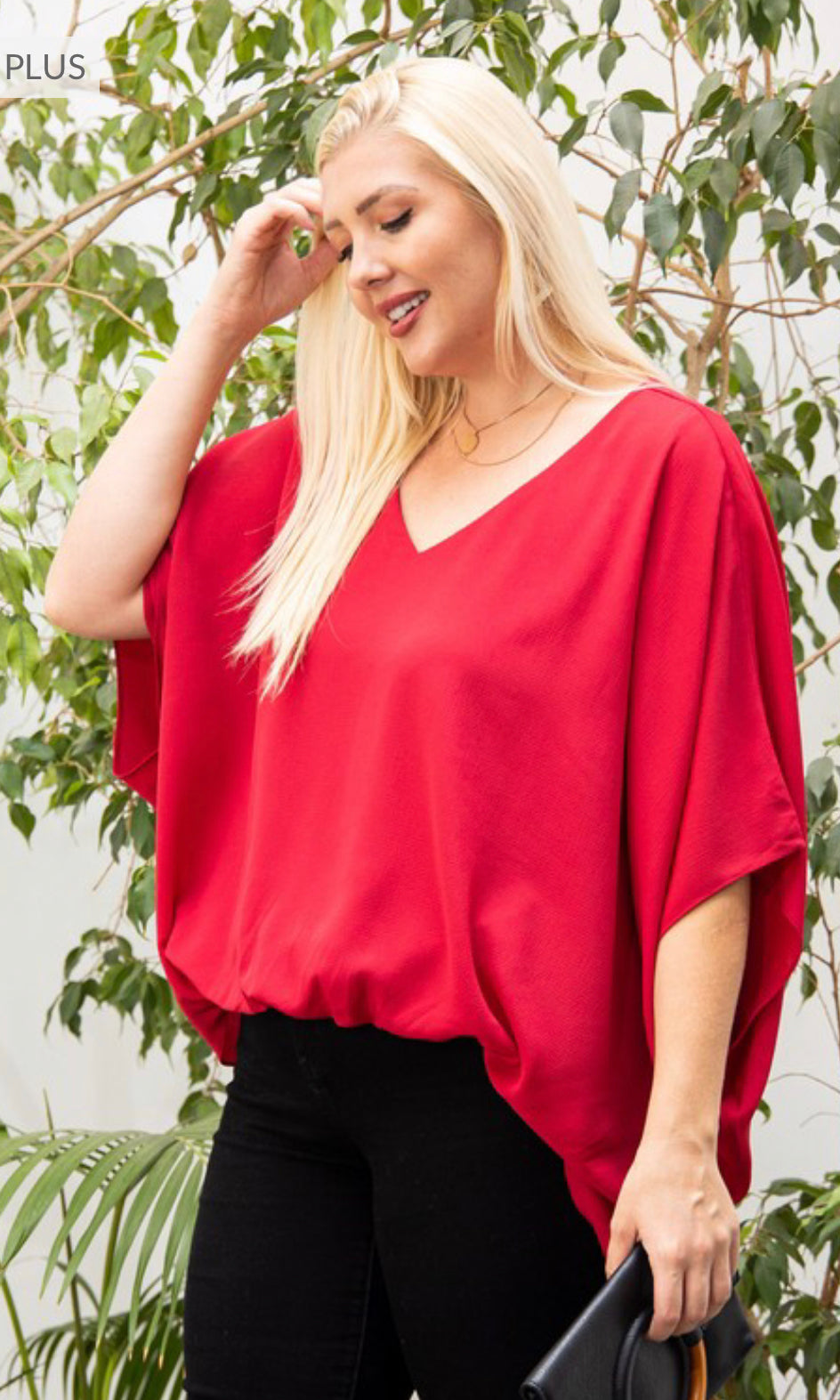 Plus Size Dolman Sleeves Front Waist Elastic Solid Top