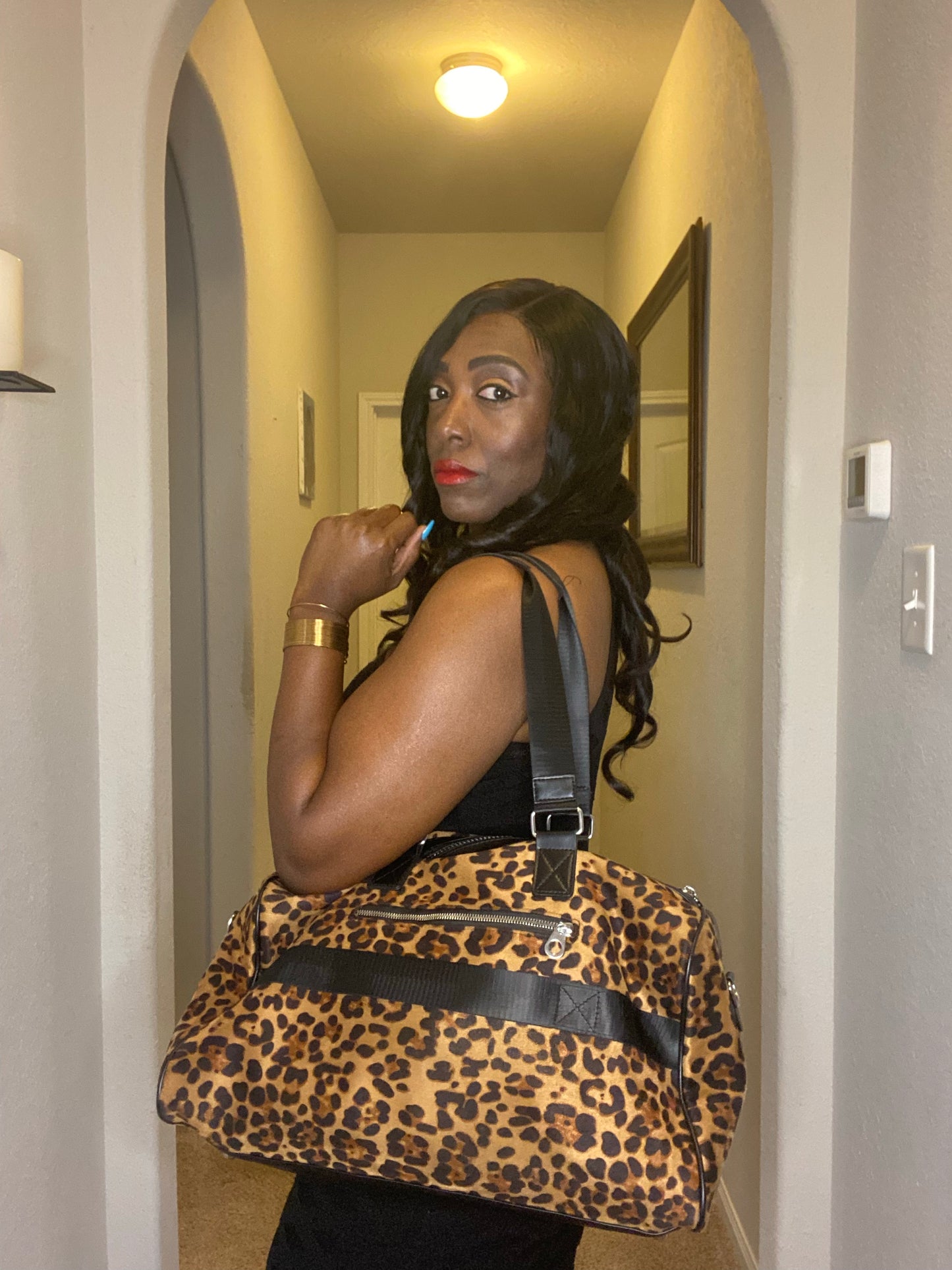 Women’s Leopard Duffel Overnight Bag