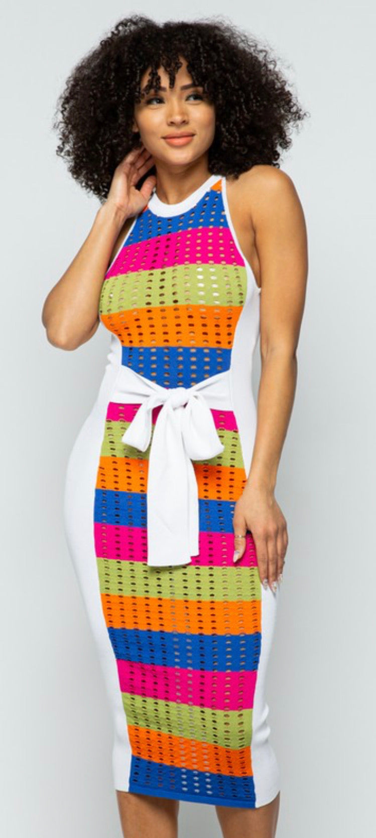 Women's Midi Multicolored Front Tie Dress