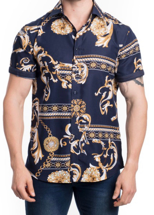 Silver Stone Collection Men's Floral Printed Short Sleeve Shirt