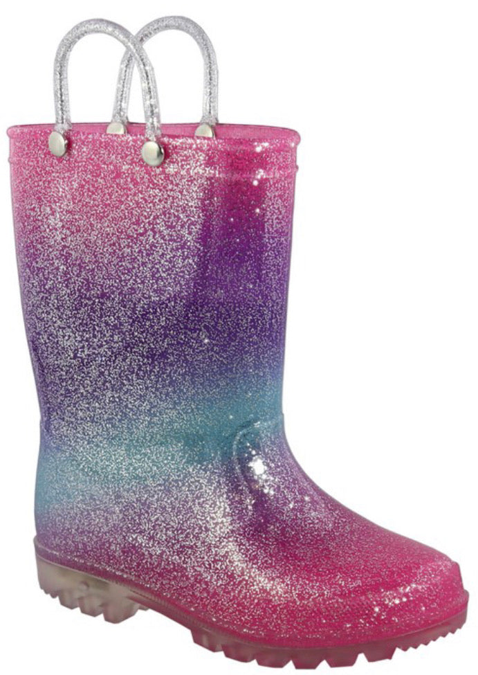 Girls Glitter Multi Colored Waterproof Rain Boots