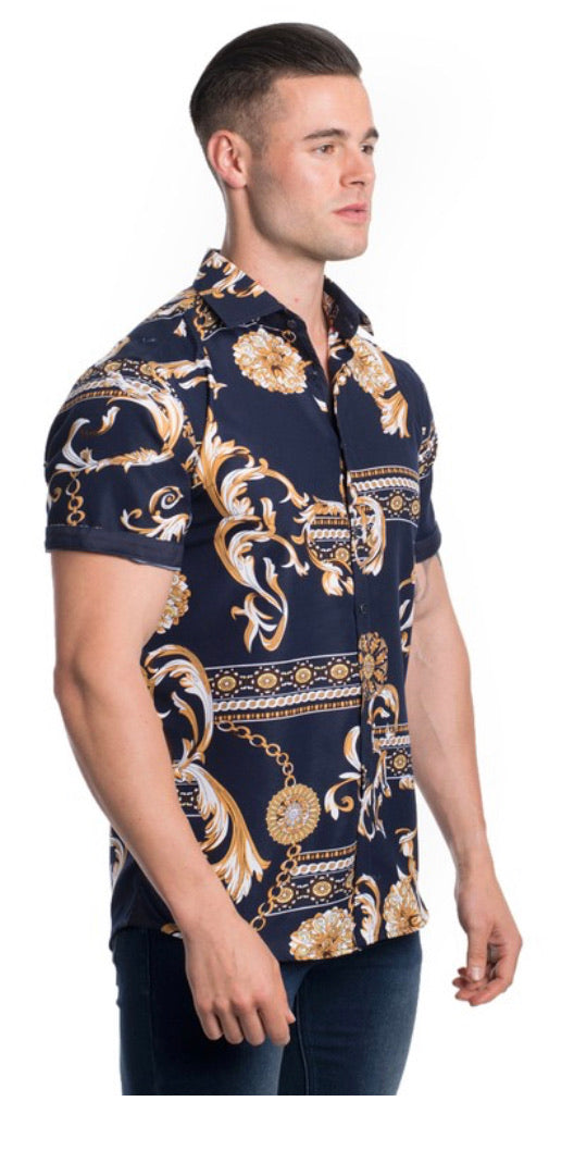 Silver Stone Collection Men's Floral Printed Short Sleeve Shirt
