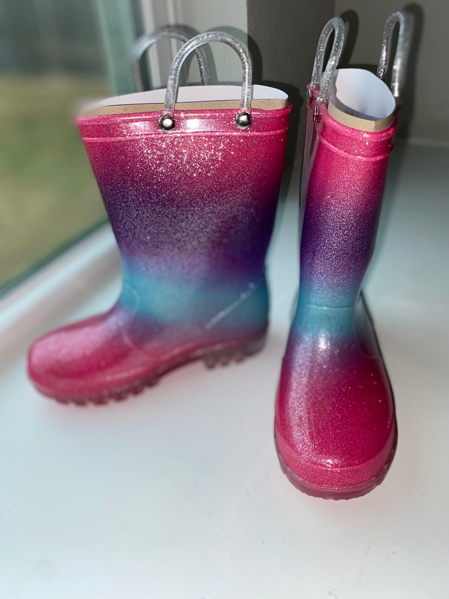 Girls Glitter Multi Colored Waterproof Rain Boots